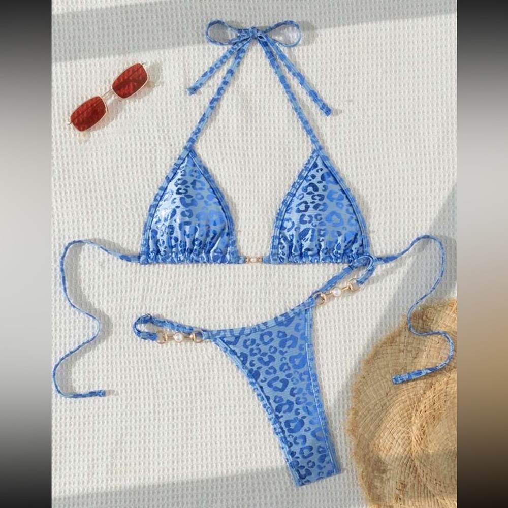 SHEIN Swim Leopard Print Halter Tie Sexy Bikini Two-Piece Set, size large